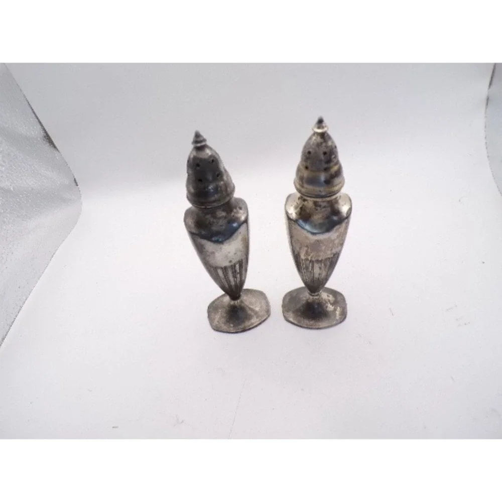 Vintage Silver Plate Salt Pepper Shakers‎ Made in USA Art Deco Style